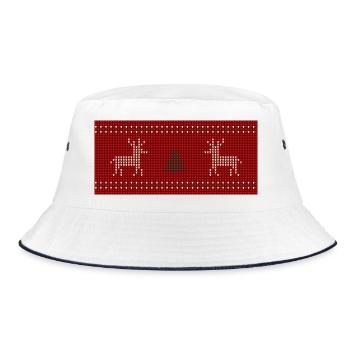 Rentier-Weihnachtsstrick Print - Bucket Hat - Weiß/Navy - Vorne