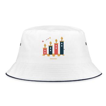 Adventstadt im Kerzenlicht – Weihnachtsmotiv - Bucket Hat - Weiß/Navy - Vorne