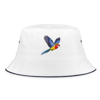 Prachtrosella im Flug – Sittich in bunten Farben - Bucket Hat - Weiß/Navy - Vorne