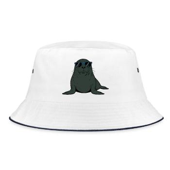 Robbe Seehund Robben Seehunde Geschenk Weihnachten - Bucket Hat - Weiß/Navy - Vorne