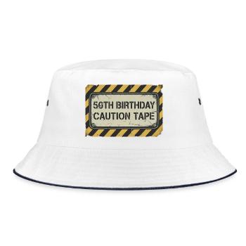 50th Birthday Caution Tape - Bucket Hat - Weiß/Navy - Vorne