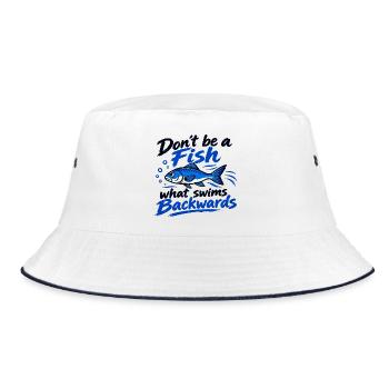 Sei kein Fisch: Schwimm voraus - Bucket Hat - Weiß/Navy - Vorne