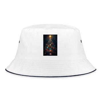 Kosmischer Weihnachtsbaum mit Planetenschmuck - Bucket Hat - Weiß/Navy - Vorne