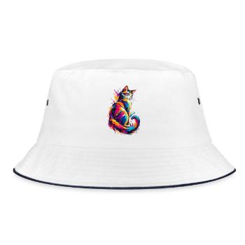 Chromatische Katze - Bucket Hat - Weiß/Navy - Vorne