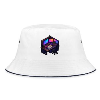 Gaming Desk Katze Tastatur Schläft Gamer Shirt - Bucket Hat - Weiß/Navy - Vorne