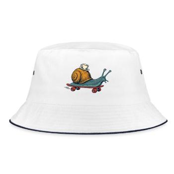 Skate-Schnecke mit Espresso - Bucket Hat - Weiß/Navy - Vorne