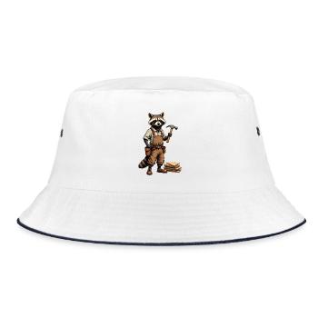 Waschbär-Schreiner an der Hobelbank – ohne Text - Bucket Hat - Weiß/Navy - Vorne