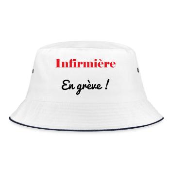KRANKENSCHWESTER. STREIK. DEMONSTRATION. ARBEIT. HUMOR. - Bucket Hat - Weiß/Navy - Vorne