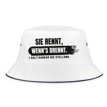 Sie rennt, wenn's brennt – I halt dahoam die - Bucket Hat - Weiß/Navy - Vorne