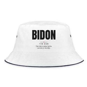 Flasche — Blechdose | Wahres Fahrrad-Vokabular - Bucket Hat - Weiß/Navy - Vorne
