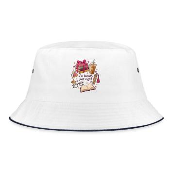 Literally Just A Girl Books Coffee - Bucket Hat - Weiß/Navy - Vorne