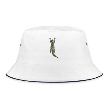 Krokodil auf dem Rücken hängend – Trompe-l'oeil-Effekt - Bucket Hat - Weiß/Navy - Vorne