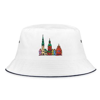 Riga Skyline im bunten Wachsmalstil - Bucket Hat - Weiß/Navy - Vorne