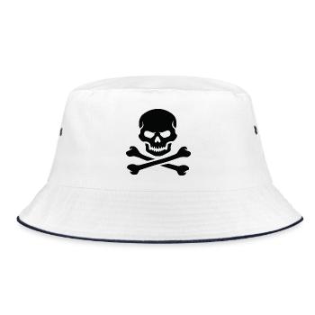 Totenkopf und gekreuzte Knochen Fettes Emblem - Bucket Hat - Weiß/Navy - Vorne