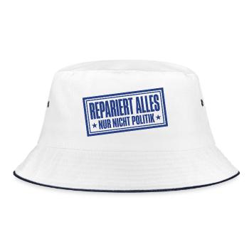 Handwerk Stempel Repariert alles nur nicht Politik - Bucket Hat - Weiß/Navy - Vorne