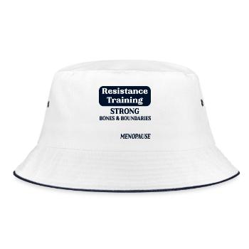 Menopause-Knochen, Widerstandstraining - Bucket Hat - Weiß/Navy - Vorne