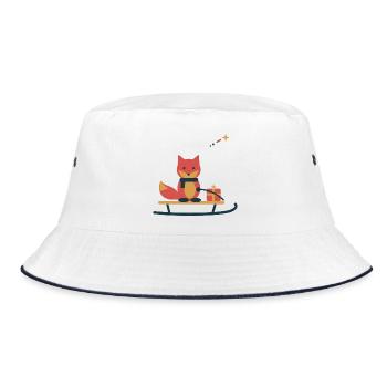 Fuchs auf dem Sternenschlitten – Wintermotiv - Bucket Hat - Weiß/Navy - Vorne