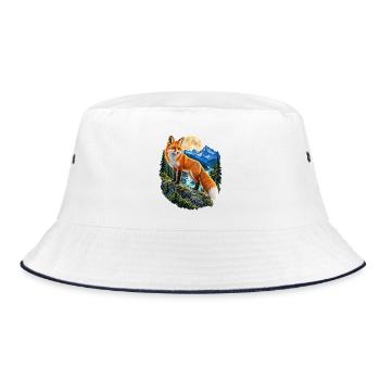 Fuchs Vollmond Wald Berge Tiermotiv für Füchse - Bucket Hat - Weiß/Navy - Vorne
