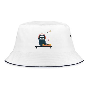 Panda am Plattenspieler – gemütliche Vinylpause - Bucket Hat - Weiß/Navy - Vorne
