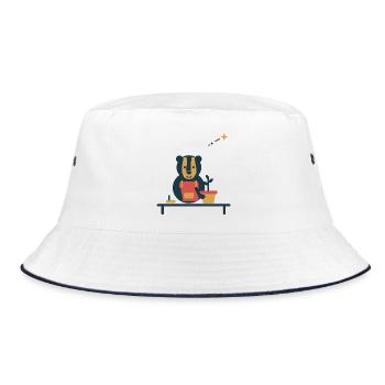 Dachs am Pflanztisch – kleiner Kräutergarten - Bucket Hat - Weiß/Navy - Vorne