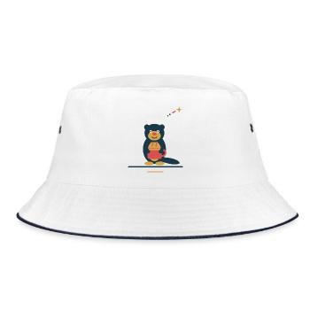 Otter mit Kaffeetasse – kleine Kaffeeauszeit - Bucket Hat - Weiß/Navy - Vorne