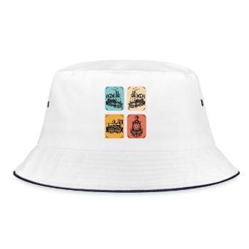 Dampflok Vintage Poster Kollektion - Bucket Hat - Weiß/Navy - Vorne