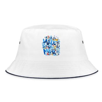 Männlicher Sea Nautical Illustrated Ocean Blue - Bucket Hat - Weiß/Navy - Vorne