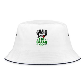 Train, Dirty Eat Clean Fitness Langhanteldesign - Bucket Hat - Weiß/Navy - Vorne