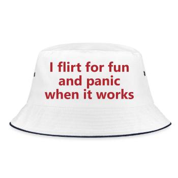 042 Flirt zum Spaß, Panik wenn es funktioniert - Bucket Hat - Weiß/Navy - Vorne