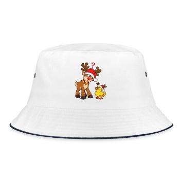 Rentier mit Ente Weihnachtsente Badeente - Bucket Hat - Weiß/Navy - Vorne