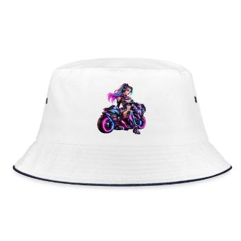Cyber-Neon-Moto-Königin - Bucket Hat - Weiß/Navy - Vorne