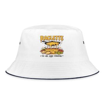 Raclette, Raclette-Fächer, geschmolzener Käse - Bucket Hat - Weiß/Navy - Vorne