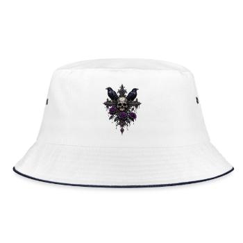 Gothic Totenkopf Rosen - Bucket Hat - Weiß/Navy - Vorne