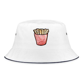 Aquarellpommes frites in Pink Cup - Bucket Hat - Weiß/Navy - Vorne