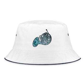 Blaues Aquarell-Waldhorn - Bucket Hat - Weiß/Navy - Vorne