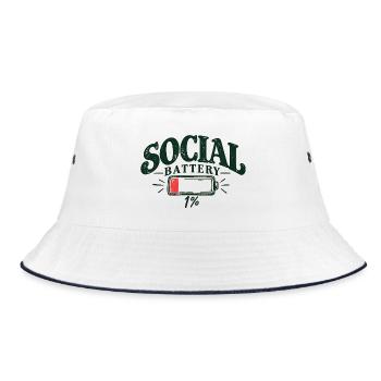 Social Battery 1% – Low Social Energy - Bucket Hat - Weiß/Navy - Vorne