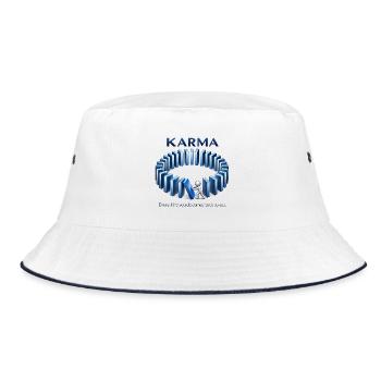 Karma Spruch Domino Effekt Alles kommt zurück - Bucket Hat - Weiß/Navy - Vorne