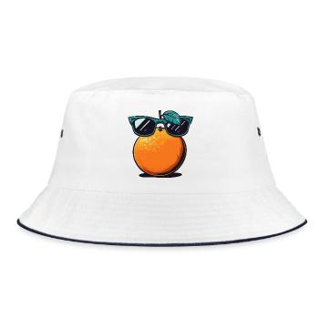 Orange mit dunkler Sonnenbrille - Bucket Hat - Weiß/Navy - Vorne