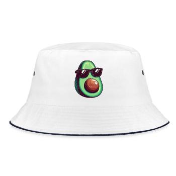 Avocado mit dunkler Sonnenbrille - Bucket Hat - Weiß/Navy - Vorne