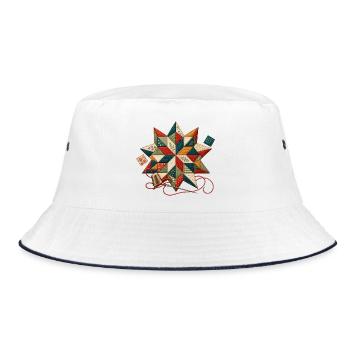 Patchwork Quiltstern - Bucket Hat - Weiß/Navy - Vorne