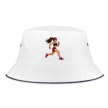 Powerfrau Lauf-Illustration - Bucket Hat - Weiß/Navy - Vorne