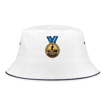 Marathon Medaillon Lauf-Sieg Design - Bucket Hat - Weiß/Navy - Vorne