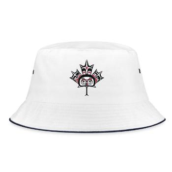 Ureinwohner: Rotes, schwarzes Haida-Biberblatt, Ahornblatt - Bucket Hat - Weiß/Navy - Vorne