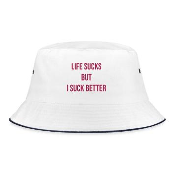 051 Das Leben ist, aber ich bin besser - Bucket Hat - Weiß/Navy - Vorne