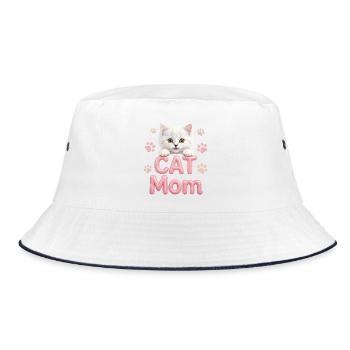 Niedliche Katzenmama Weißer Kätzchen-Rosa Ballon - Bucket Hat - Weiß/Navy - Vorne