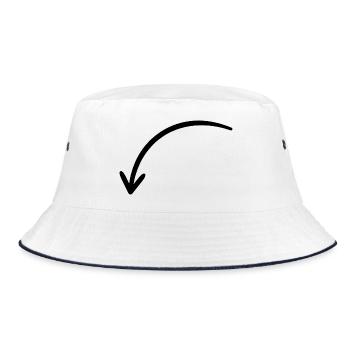 Bogenpfeil nach links unten - handgezeichnet - Bucket Hat - Weiß/Navy - Vorne