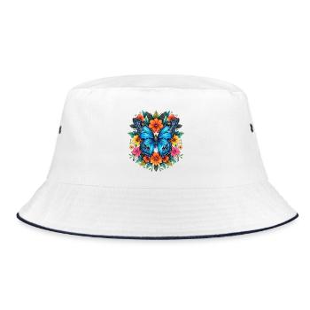 Blaues Schmetterling im Blumenring - Bucket Hat - Weiß/Navy - Vorne