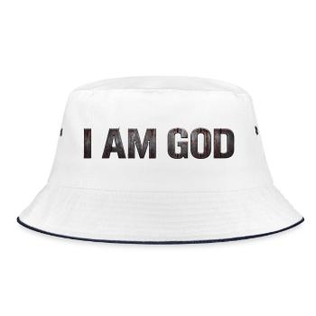 I AM GOD – Rustikale Metalltypografie - Bucket Hat - Weiß/Navy - Vorne
