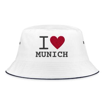 Ich liebe München mit Herz bestickt - Bucket Hat - Weiß/Navy - Vorne