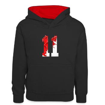 NR. 11 NUMMER 11 ROT WEIß 11. GEBURTSTAG - Kinder Kontrast-Hoodie - Schwarz/Rot - Vorne